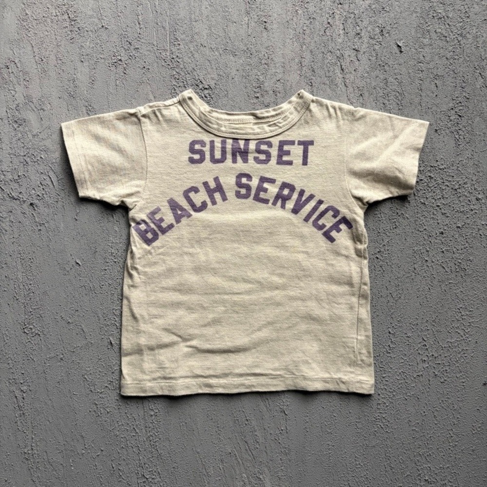 Denim Dungaree T Shirt Small 110CM White Sunset Beach Service Japan Baby Tee